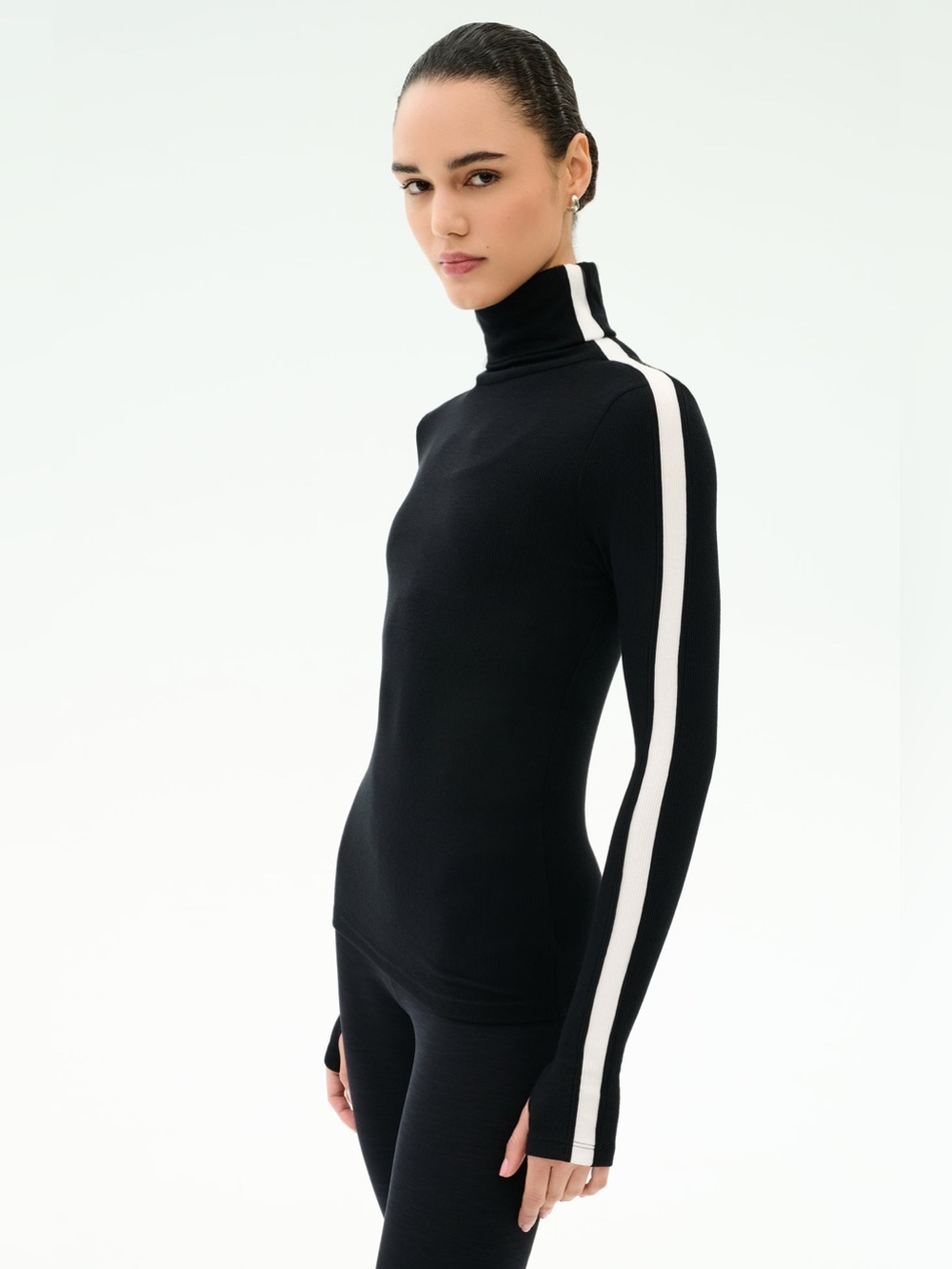 Splits59 Jackson Rib Full Length Turtleneck in Black/White - Size S